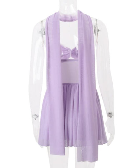 Lavender Haze Sweetheart Halter Mini Dress - Chic Sheer Panel & Backless Glam for Fall Parties