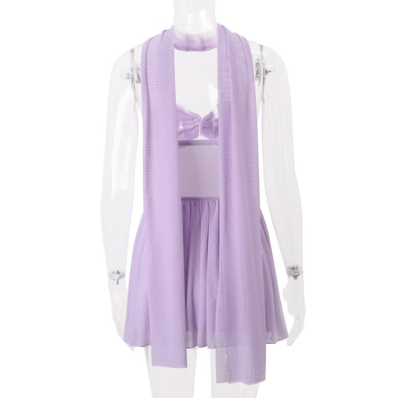 Lavender Haze Sweetheart Halter Mini Dress - Chic Sheer Panel & Backless Glam for Fall Parties