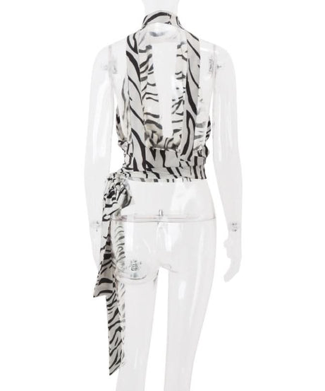 Wildly Chic: Zebra Print Halter Backless Top - Fall Party & Vacation Ready