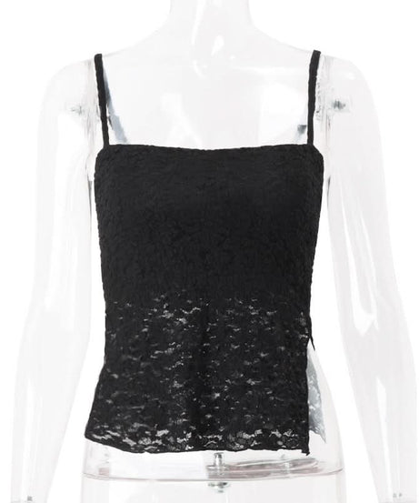 Effortless Black Lace Square Neck Cami Top - Fall Layering & Festive Ready