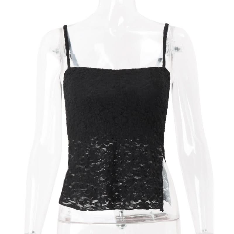 Effortless Black Lace Square Neck Cami Top - Fall Layering & Festive Ready