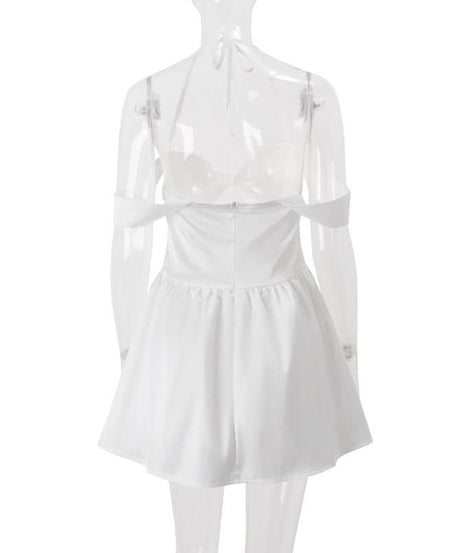 Chic White Halter Off-Shoulder Cutout Mini Dress - Party, Vacation & Date Night Ready