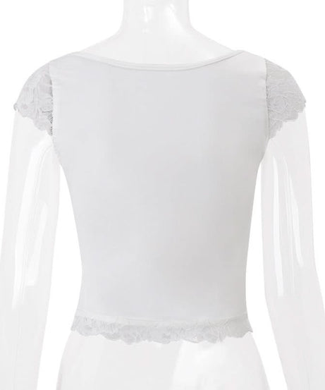 Romantic Lace Bustier Cap Sleeve Top - Chic Fall Layering Essential