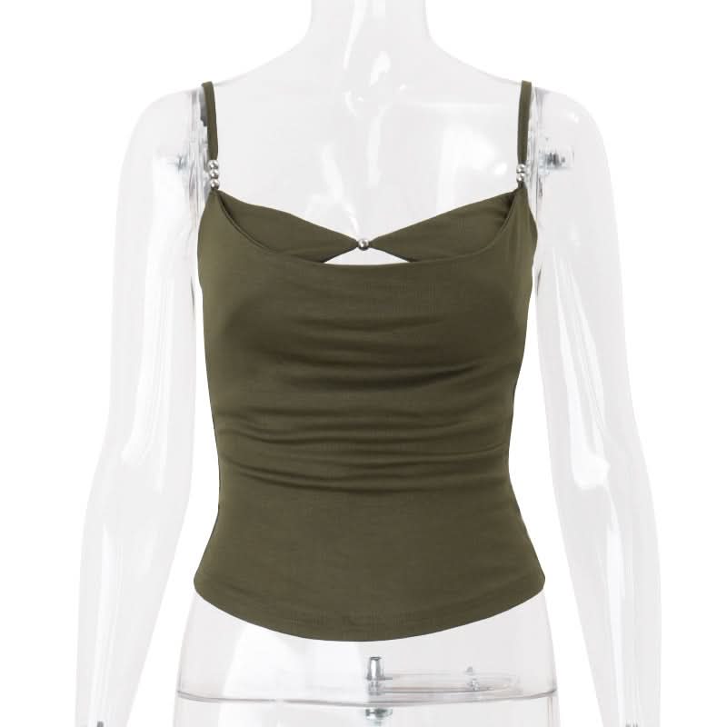 Autumn Chic: Olive Green Twisted Front Cami with Metallic Detail – Your Perfect Fall Layering Top