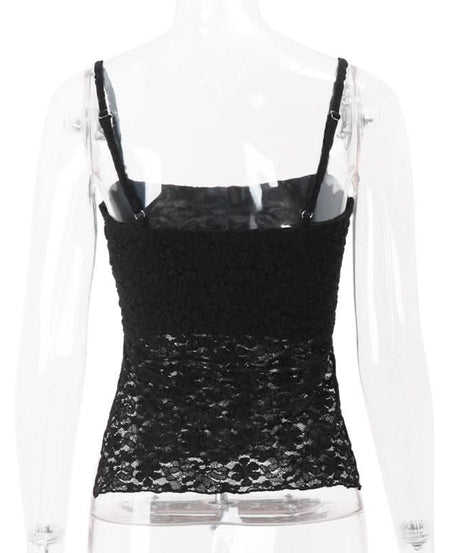 Effortless Black Lace Square Neck Cami Top - Fall Layering & Festive Ready