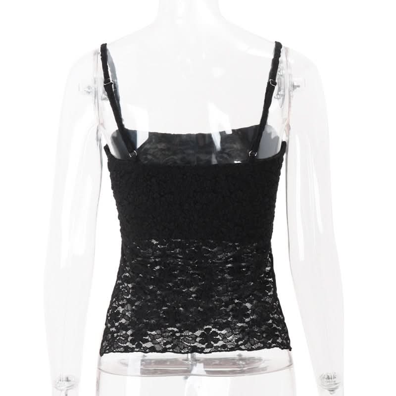 Effortless Black Lace Square Neck Cami Top - Fall Layering & Festive Ready