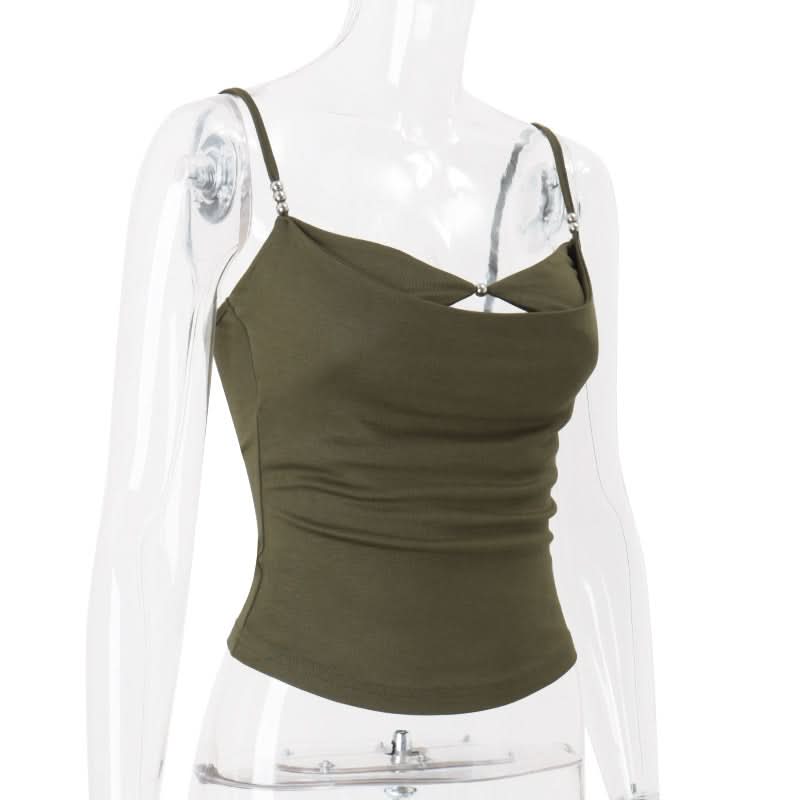 Autumn Chic: Olive Green Twisted Front Cami with Metallic Detail – Your Perfect Fall Layering Top