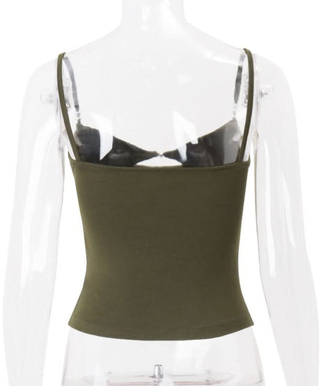 Autumn Chic: Olive Green Twisted Front Cami with Metallic Detail – Your Perfect Fall Layering Top