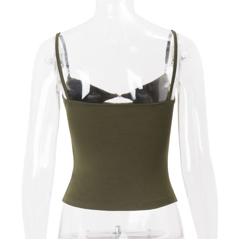 Autumn Chic: Olive Green Twisted Front Cami with Metallic Detail – Your Perfect Fall Layering Top