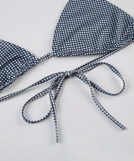 Chic Gingham Halter Bikini & Boxer Shorts Set – Perfect for Fall Getaways & Luxe Lounging