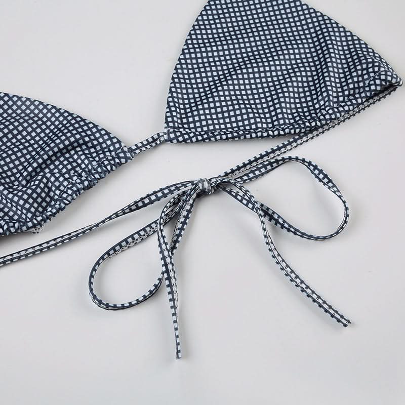 Chic Gingham Halter Bikini & Boxer Shorts Set – Perfect for Fall Getaways & Luxe Lounging