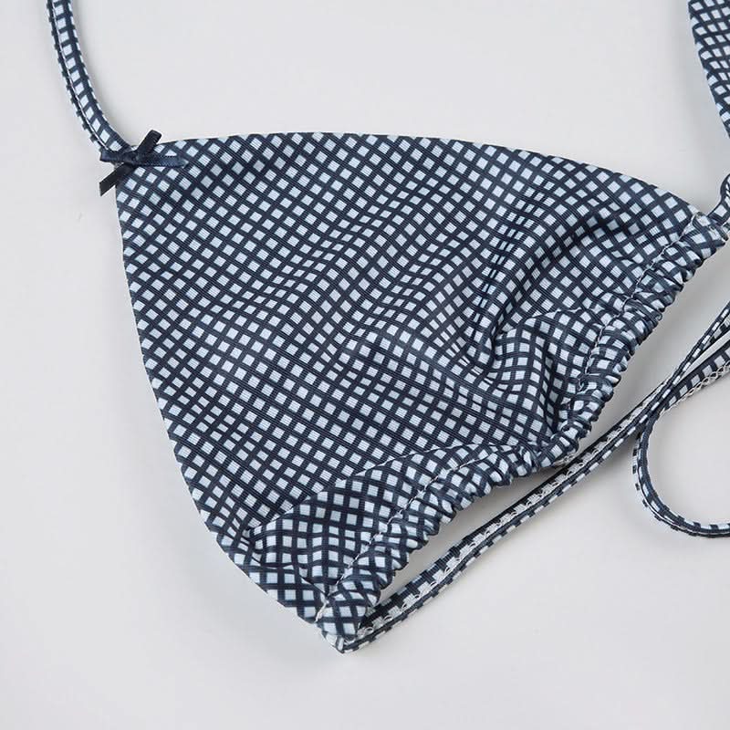 Chic Gingham Halter Bikini & Boxer Shorts Set – Perfect for Fall Getaways & Luxe Lounging