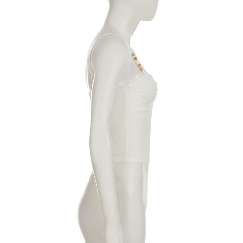 Chic White Ruched Cami Top with Beaded Straps - Perfect for Fall Layering & Resort Style