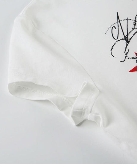 New York Rose & Red Star Graphic Fitted Tee - Women's Edgy Y2K Street Style Top