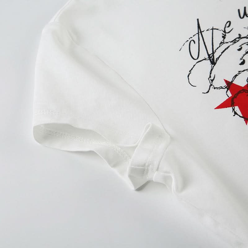 New York Rose & Red Star Graphic Fitted Tee - Women's Edgy Y2K Street Style Top