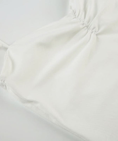 Chic White Ruched Cami Top with Beaded Straps - Perfect for Fall Layering & Resort Style