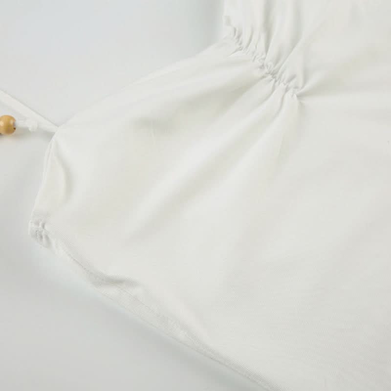 Chic White Ruched Cami Top with Beaded Straps - Perfect for Fall Layering & Resort Style