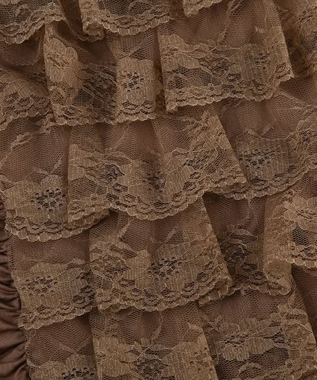 Fall Romance: Mocha Brown Lace Tiered Backless Tube Top - Chic Ruched Style