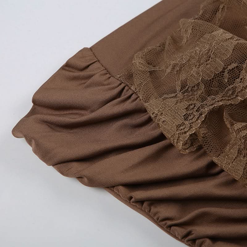 Fall Romance: Mocha Brown Lace Tiered Backless Tube Top - Chic Ruched Style