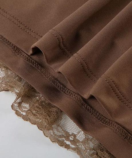 Fall Romance: Mocha Brown Lace Tiered Backless Tube Top - Chic Ruched Style