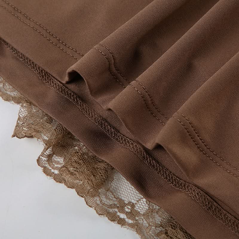 Fall Romance: Mocha Brown Lace Tiered Backless Tube Top - Chic Ruched Style