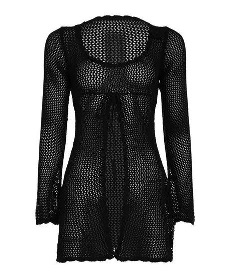 Y2K Chic Mesh Tie-Front Long Sleeve Top - Effortless Fall Layering & Festival Style