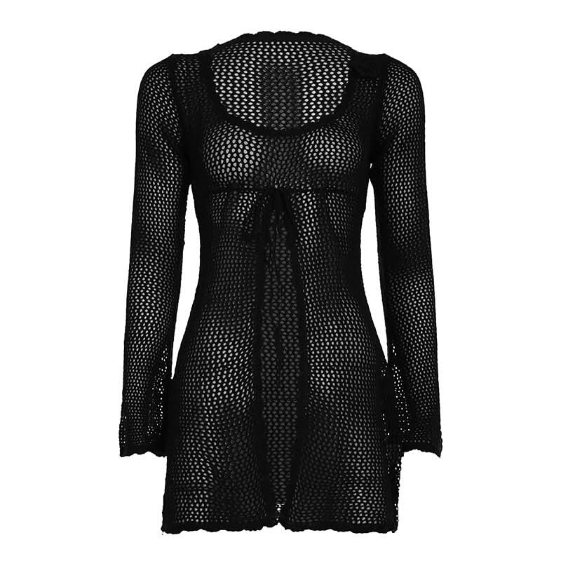 Y2K Chic Mesh Tie-Front Long Sleeve Top - Effortless Fall Layering & Festival Style