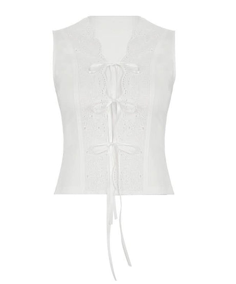 Romantic Eyelet Lace Tie-Front Sleeveless Blouse - Your Essential Fall Layering Piece