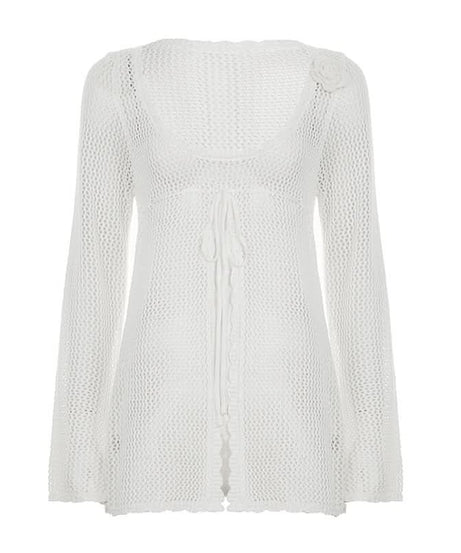 Y2K Chic Mesh Tie-Front Long Sleeve Top - Effortless Fall Layering & Festival Style