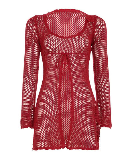 Y2K Chic Mesh Tie-Front Long Sleeve Top - Effortless Fall Layering & Festival Style