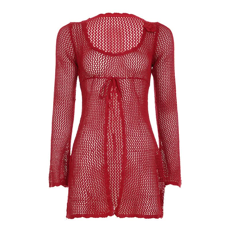 Y2K Chic Mesh Tie-Front Long Sleeve Top - Effortless Fall Layering & Festival Style