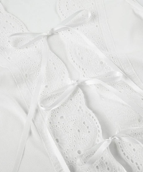 Romantic Eyelet Lace Tie-Front Sleeveless Blouse - Your Essential Fall Layering Piece
