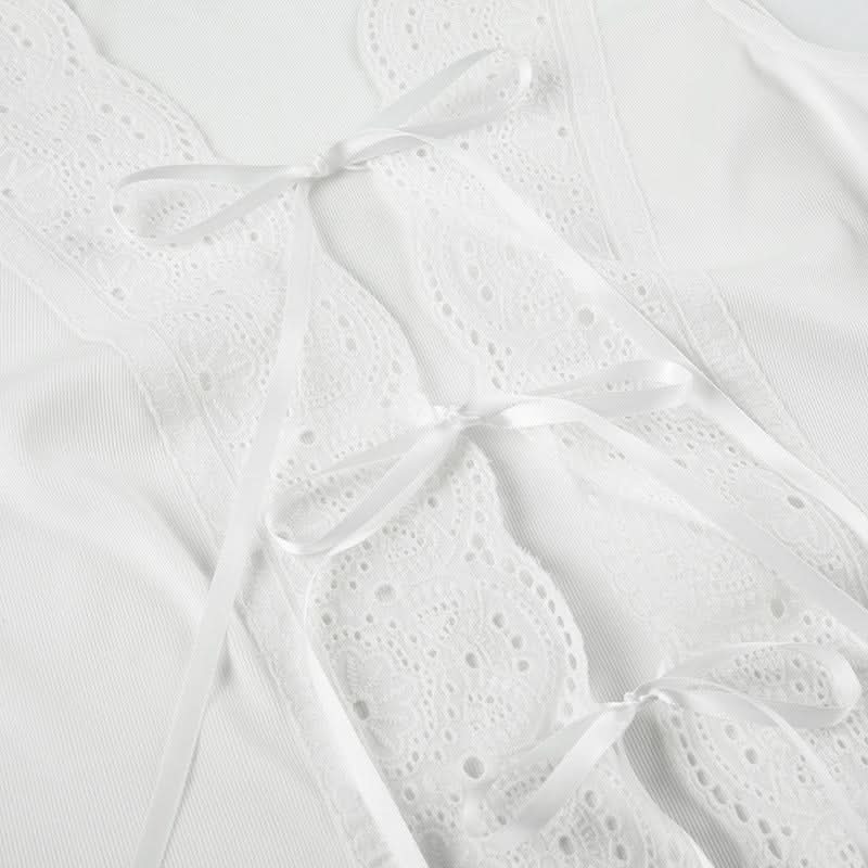 Romantic Eyelet Lace Tie-Front Sleeveless Blouse - Your Essential Fall Layering Piece