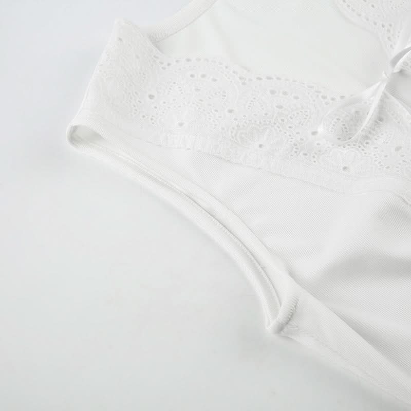 Romantic Eyelet Lace Tie-Front Sleeveless Blouse - Your Essential Fall Layering Piece