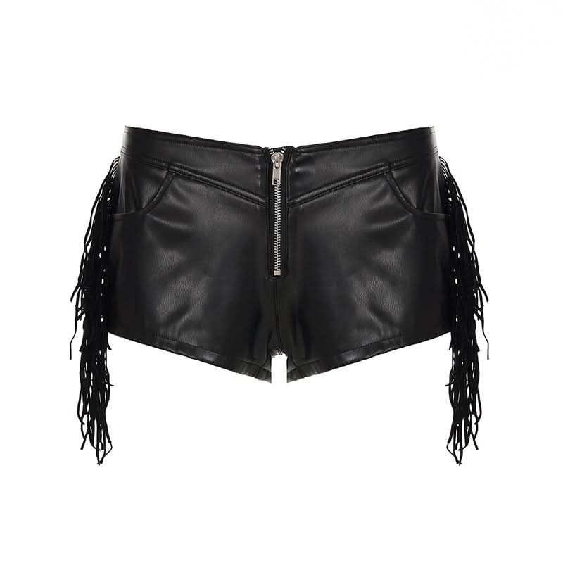 Women's Edgy Faux Leather Fringe Shorts - Zip Front | Fall & Halloween Statement Style