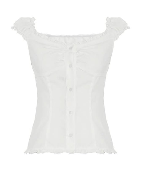 Chic Ruffled Button-Front Blouse | Versatile White Top for Fall