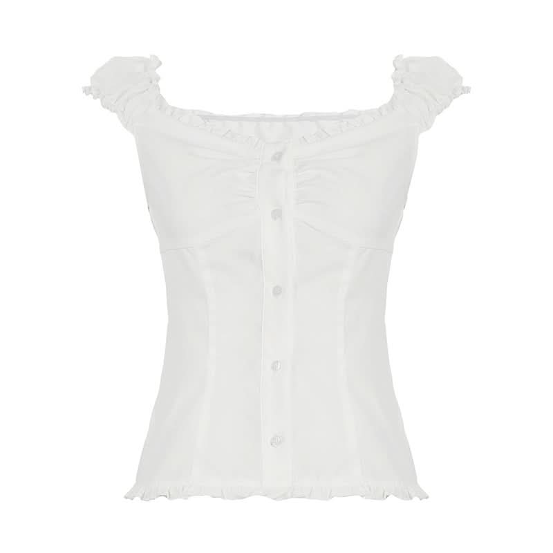 Chic Ruffled Button-Front Blouse | Versatile White Top for Fall