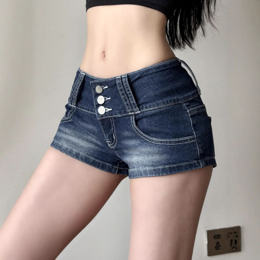 Y2K Chic High Waisted Denim Mini Shorts - Trendy Button Fly Jean Shorts for Fall