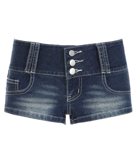 Y2K Chic High Waisted Denim Mini Shorts - Trendy Button Fly Jean Shorts for Fall