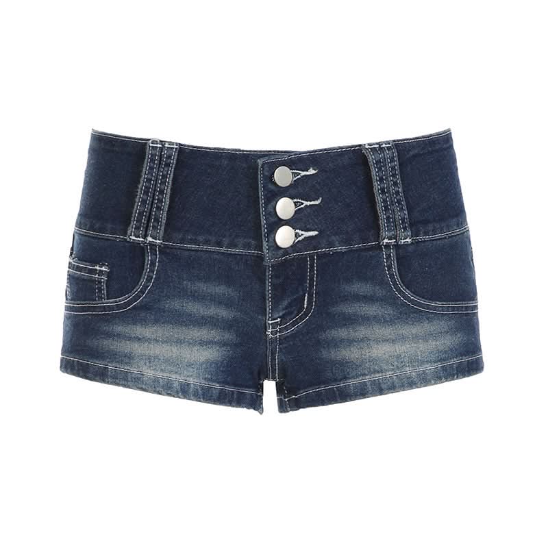 Y2K Chic High Waisted Denim Mini Shorts - Trendy Button Fly Jean Shorts for Fall