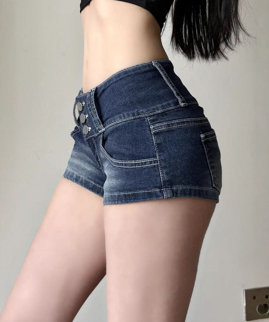 Y2K Chic High Waisted Denim Mini Shorts - Trendy Button Fly Jean Shorts for Fall