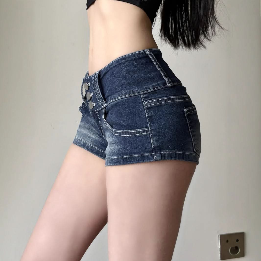 Y2K Chic High Waisted Denim Mini Shorts - Trendy Button Fly Jean Shorts for Fall