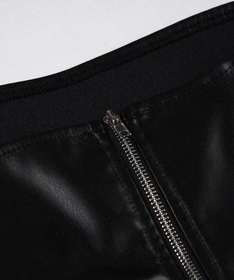 Fierce Faux Leather Strapless Bustier Top with Zipper & Cutout Waist - Fall Nights & Halloween Ready