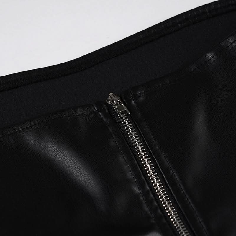 Fierce Faux Leather Strapless Bustier Top with Zipper & Cutout Waist - Fall Nights & Halloween Ready