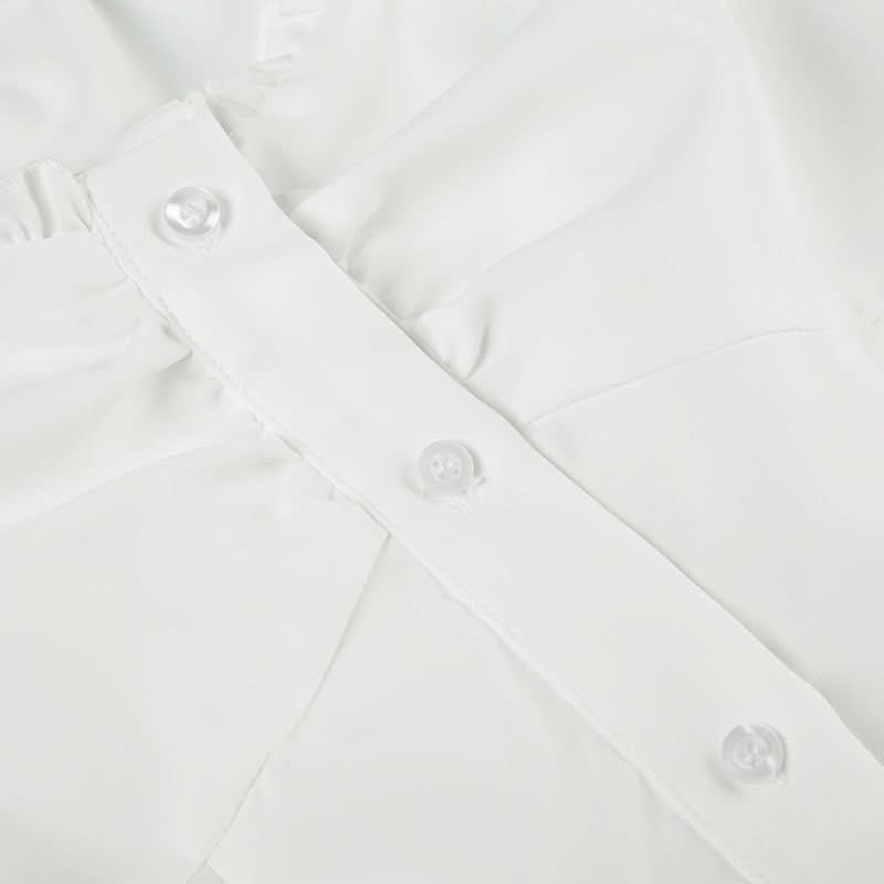 Chic Ruffled Button-Front Blouse | Versatile White Top for Fall