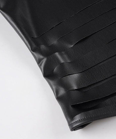 Fierce Faux Leather Strapless Bustier Top with Zipper & Cutout Waist - Fall Nights & Halloween Ready