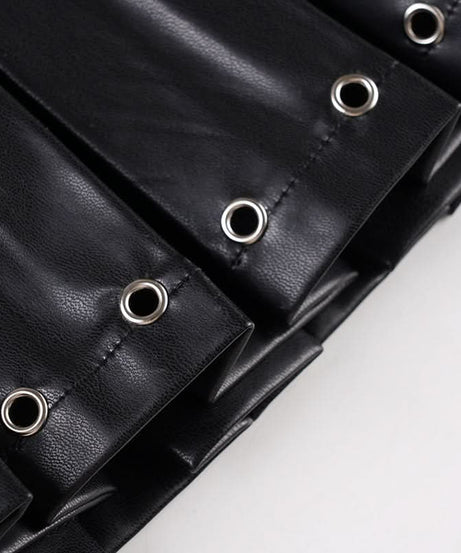 Edgy Chic Faux Leather Pleated Mini Skirt with Grommet Belt - Fall & Halloween Ready