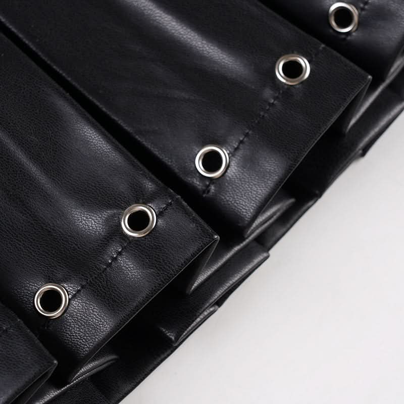Edgy Chic Faux Leather Pleated Mini Skirt with Grommet Belt - Fall & Halloween Ready