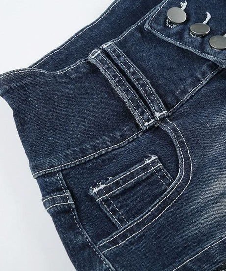 Y2K Chic High Waisted Denim Mini Shorts - Trendy Button Fly Jean Shorts for Fall