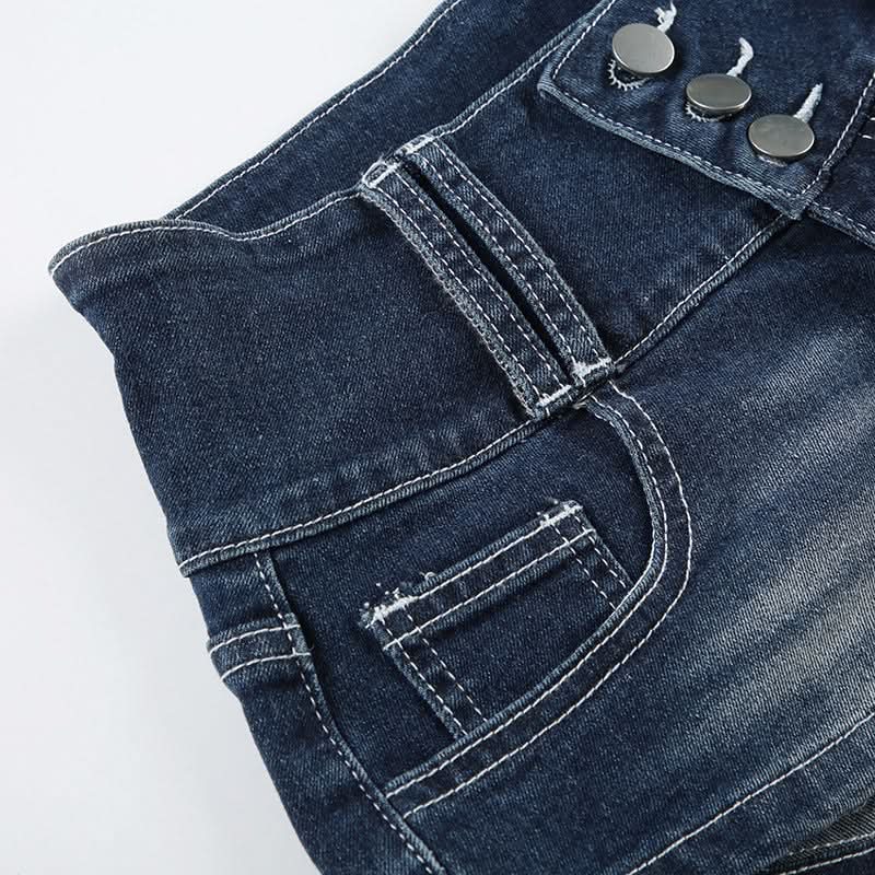 Y2K Chic High Waisted Denim Mini Shorts - Trendy Button Fly Jean Shorts for Fall